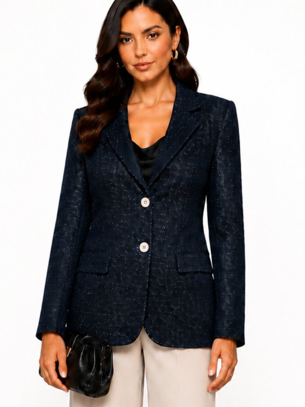 Vintage Textured Escada Wool Blend Blazer Navy Two Button Jacket Size 36 - Picture 2 of 8